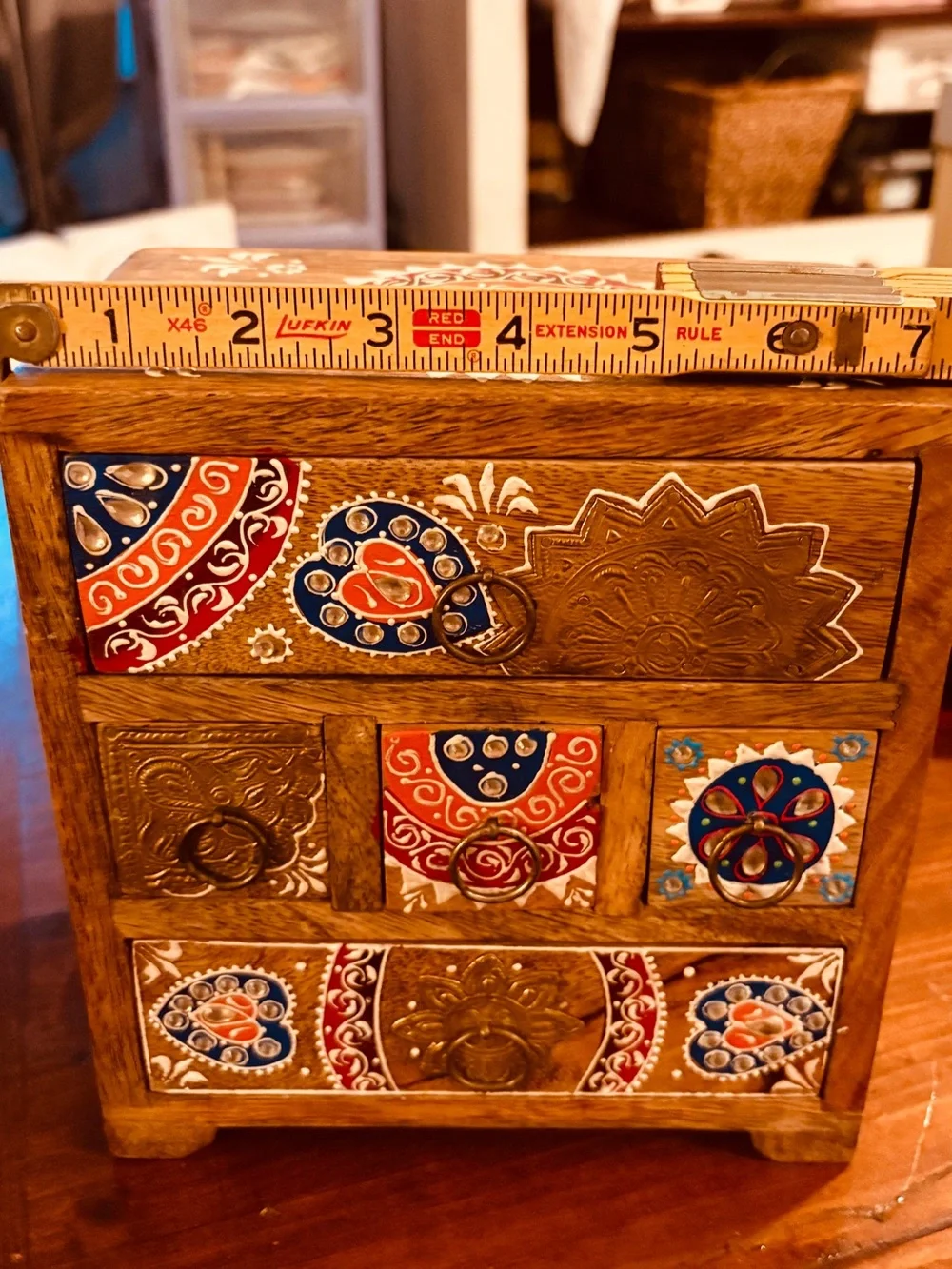 Unique, free-spirited, boho, vintage feel decor, storage box.